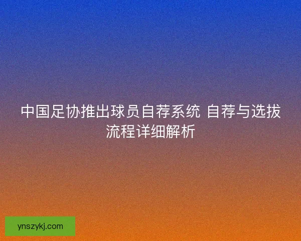 中国足协推出球员自荐系统 自荐与选拔流程详细解析 中国足协推出球员自荐系统 自荐与选拔流程详细解析