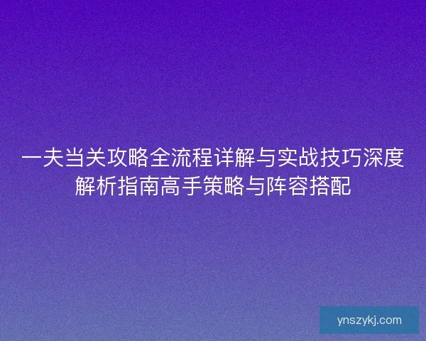一夫当关攻略全流程详解与实战技巧深度解析指南高手策略与阵容搭配 一夫当关攻略全流程详解与实战技巧深度解析指南高手策略与阵容搭配